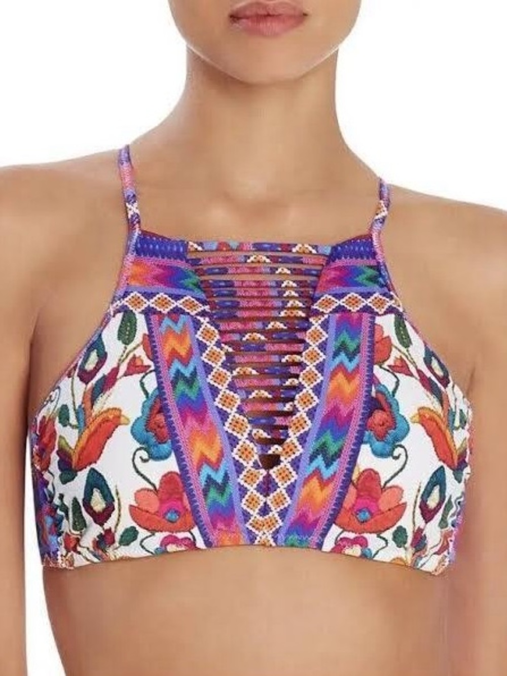 Nanette Lepore Antigua Stargazer High Neck Bikini Top Multi Boho Tribal size M